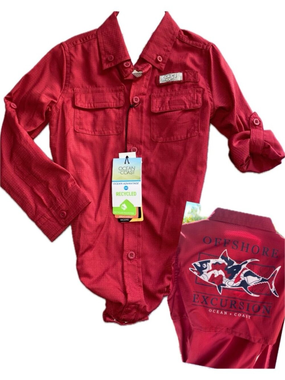 Ocean + Coast 24m NWT dark Red fishing bodysuit shirt Offshore Excursion UV boat